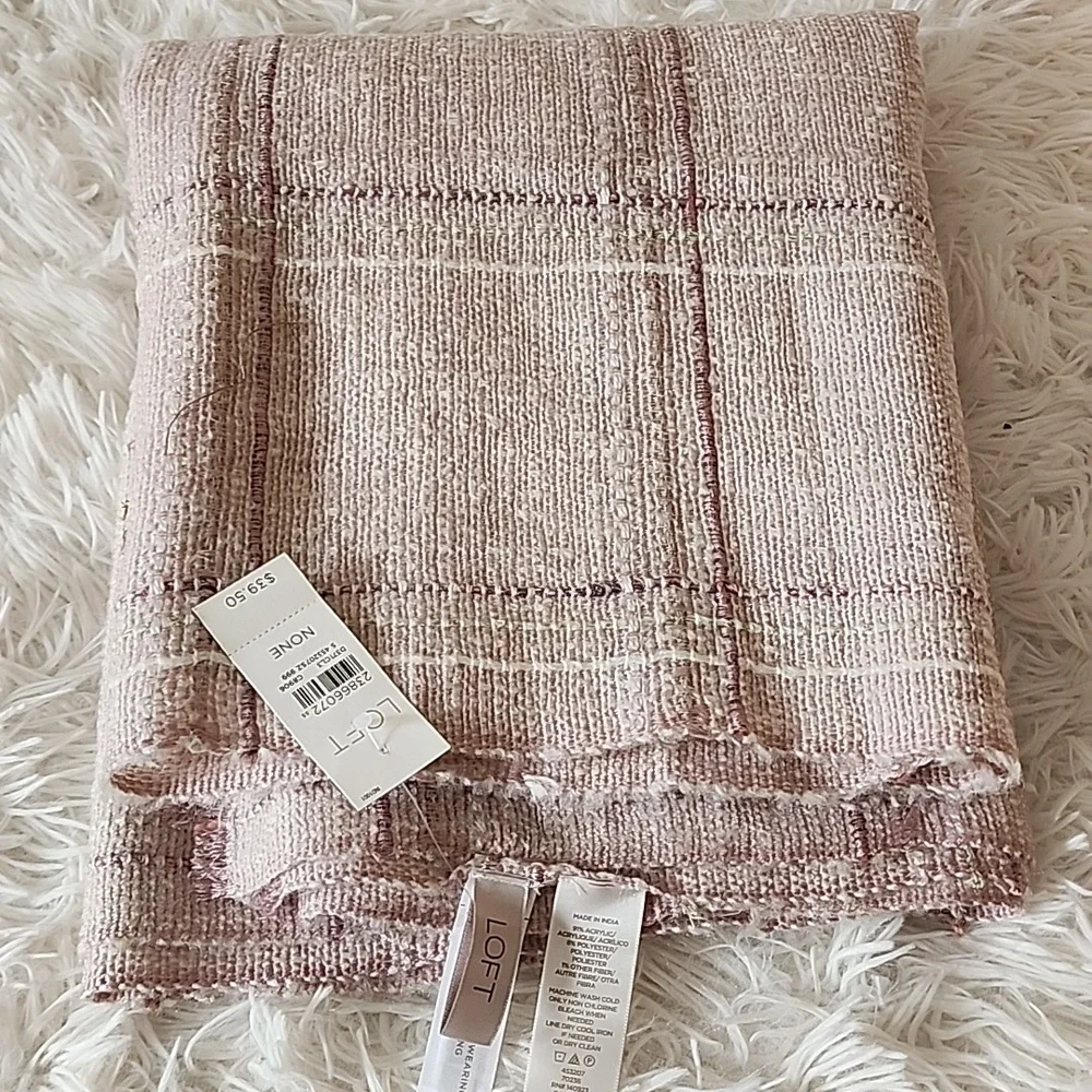 Loft Elegant Beige & Tan  Checkered Scarf Brand New